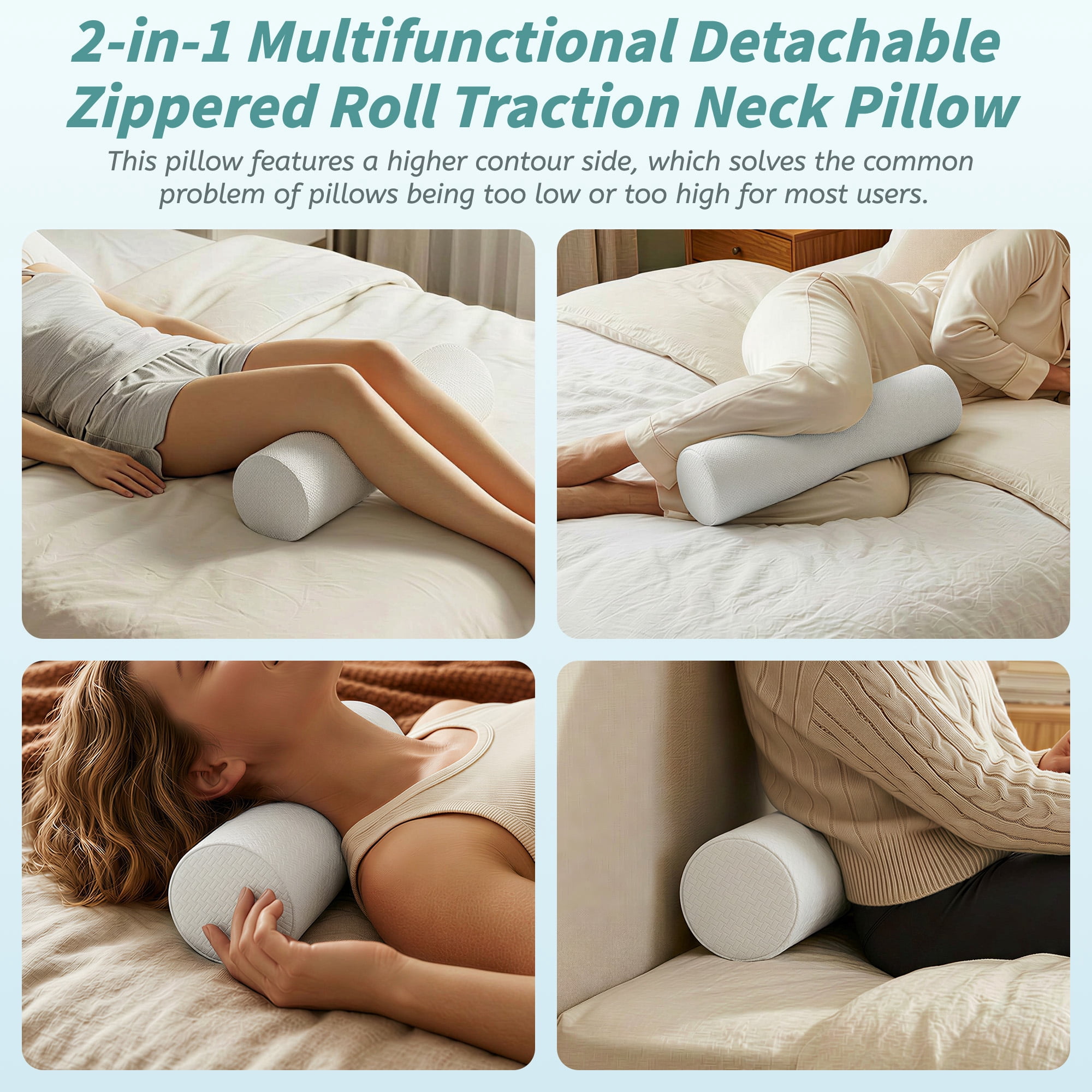 NEYGLIM Cervical Neck Pillows with Detachable Cervical Neck Roll for Neck & Shoulder Pain Relief, Pregnancy Pillows with Cooling Cover for Improves Sleep