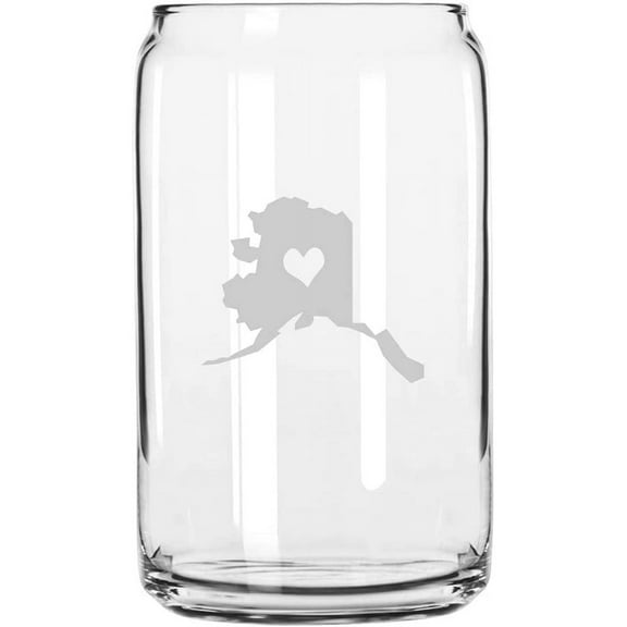 Alaska Heart States Etched 16oz Libbey Can Glass