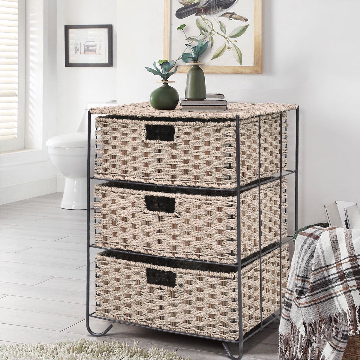 Gymax Storage Unit 3 Drawer Baskets Bin Chest Rack Organizer Shelf