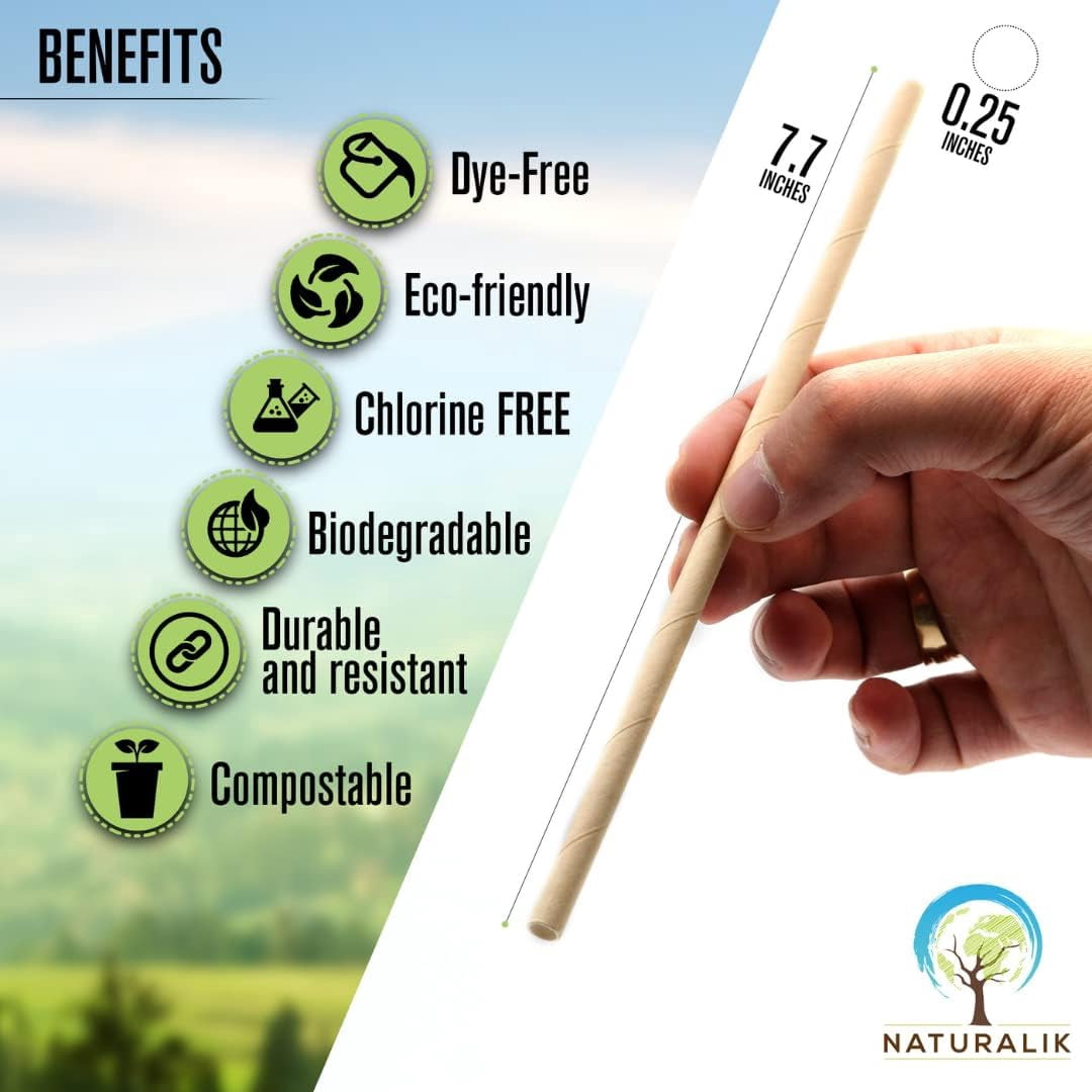 300/1000-pack super durable brown paper straws biodegradable - non-toxic premium paper straws bulk - for juice, restaurant, and party supplies, 7.7 inches (brown, 300-pack)