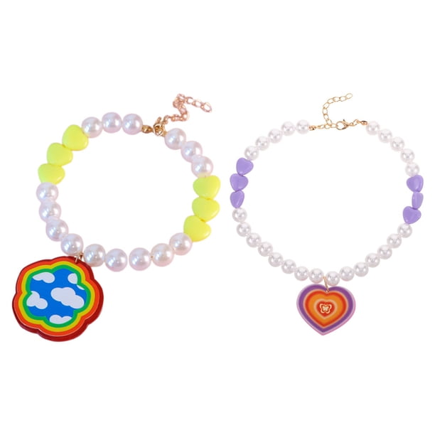 GOOHOCHY 2 collares para perro: con diseño de corazón, ajustables, con cuentas, joyería para mascotas, ideal para fiestas y uso diario.