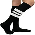 thumbnail image 3 of Couver Unisex Black Triple Stripe Baseball Softball Knee High Socks, White, Large, 3 of 7