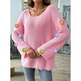 thumbnail image 6 of Women'S Long Sleeve Off the Shoulder Sweaters 2025 Casual Ribbed Knit Flower Loose Slouchy Pullover Tops Pink L, 6 of 7