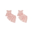 thumbnail image 2 of BemeyourBBs Toddler Baby Girl Summer Clothes 2 Pieces Cotton Linen Outfit Solid Bow Sleeveless Babydoll Tunic Shirt Tops and Wide Leg Shorts Set, 2 of 9
