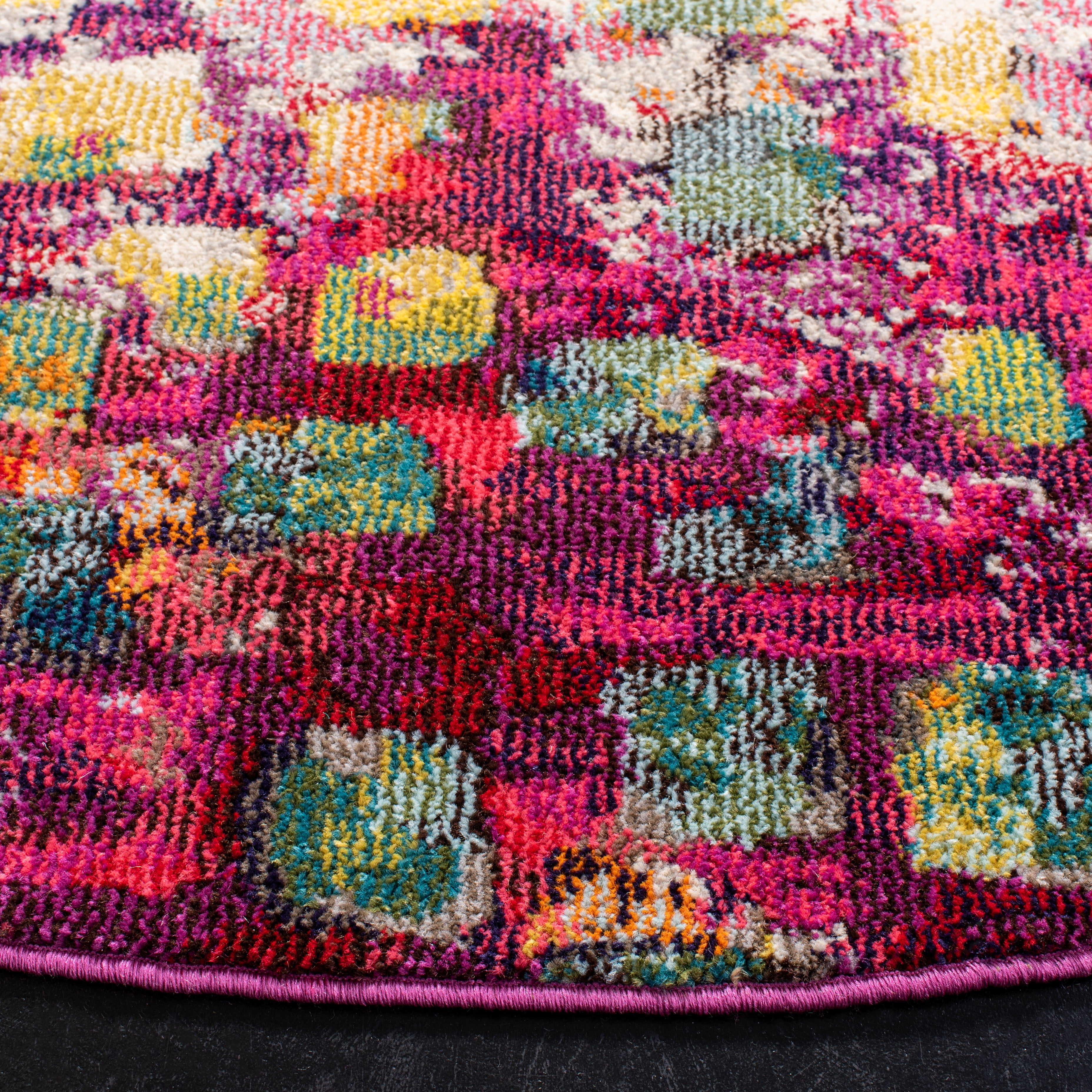 SAFAVIEH Madison Candelario Abstract Polka Dots Area Rug, Fuchsia/Gold, 6'7" x 6'7" Round