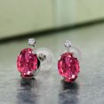 thumbnail image 2 of Gem Stone King 1.71 Ct Oval Pink Tourmaline G/H Lab Grown Diamond 14K White Gold Earrings, 2 of 3
