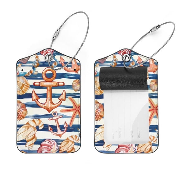 PhooArto Sea Sells Starfish Anchor Luggage Tags with Stainless Steel Loop, 2 Pack Luggage Tag Holders for Travel Luggage Baggage Identifier