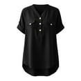thumbnail image 3 of Summer Linen T-Shirt for Women V-Neck Button Pullover Tops Fashion Comfy Short Sleeve Shirt, 3 of 7