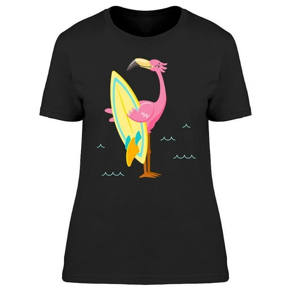 Pink Flamingo With Surfboard T-Shirt Women -Image by Shutterstock, Female 3X-Large
