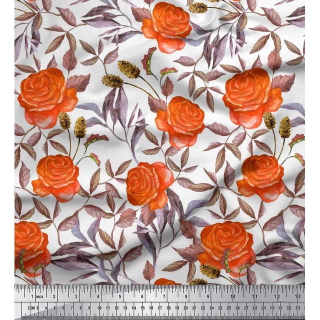 Soimoi Toile de Coton Feuilles & Fleurs Roses Imprimés par Yard 42 Pouces de Large