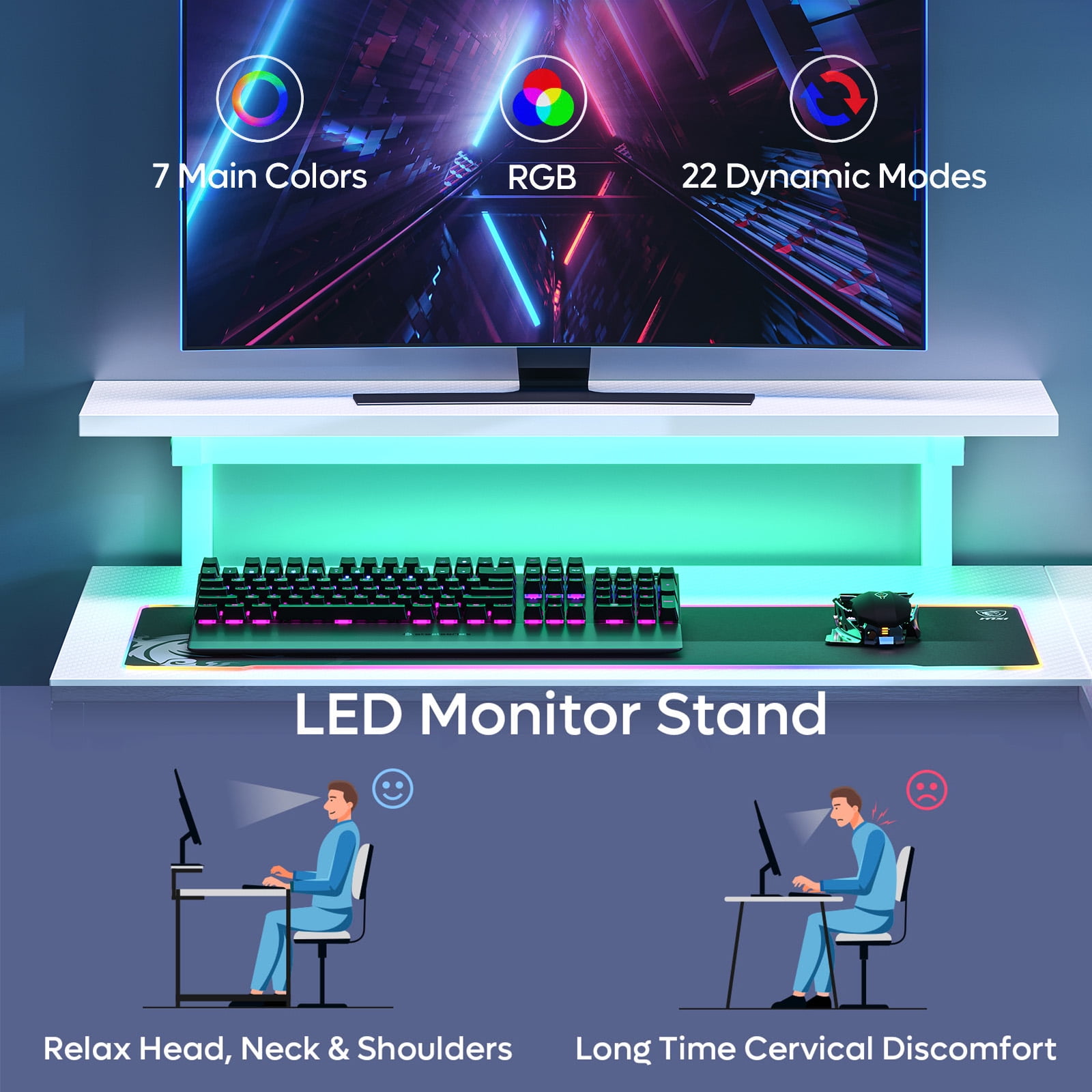 Pinmoco 42" Reversible LShaped Gaming Desk with Monitor Stand, LED Lights& Headset Hooks, Home Offic(图3) Pinmoco 42" Reversible LShaped Gaming Desk with Monitor Stand, LED Lights& Headset Hooks, Home Offic(图3)