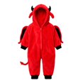 thumbnail image 2 of Ruyang Kids Hooded Jumpsuit Red Devil Zip Up Jumpsuit with Horns Wing Outfit Boys Girls Halloween Clothes Plush Party Dress Up Sets, 2 of 8