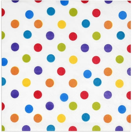 Gift Boutique 100 Rainbow Dot Cocktail Beverage Napkins Disposable Paper Colorful Polka Dots Dessert Napkin for Spring Carnival Festival Holiday Bridal & Baby Shower Tableware Party Supplies