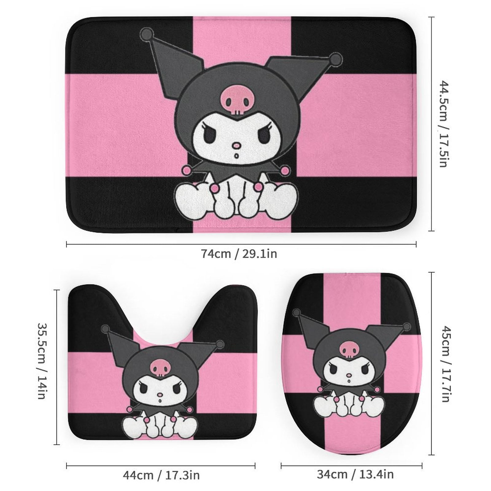 Kuromi Shower Curtain Sets 4 Piece Bathroom Set Shower Curtain Non-Slip Rugs Toilet Lid Cover Bath Mat Bathroom Decor