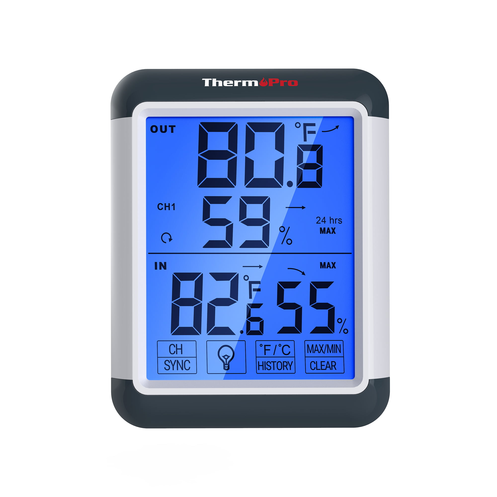 Thermopro Tp65w Indoor Outdoor Thermometer Digital Wireless Hygrometer Temperature  Humidity Monitor With Touchscreen And Backlight In Multicolored : Target