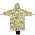 thumbnail image 2 of Oversized Wearable Blanket Hoodie,Green Mushroom Frog Green Pattern Sherpa Blanket Hoodie with Super Pockets,Super Warm Fuzzy Pullover for Women & Men, 2 of 6