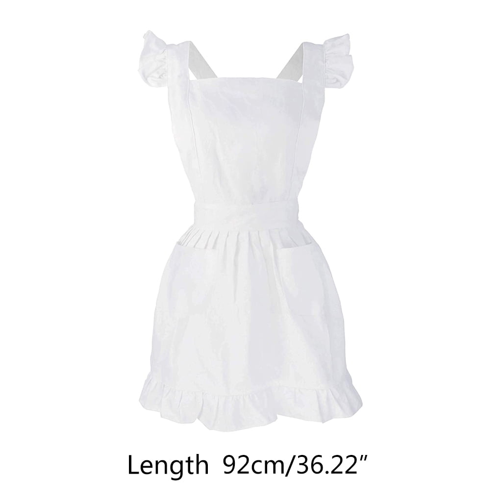 CIYISON Womens Girls Ruffles Outline Retro White Apron with Pockets Adjustable Victorian Bib Maid Cosplay Kitchen Baking Costume