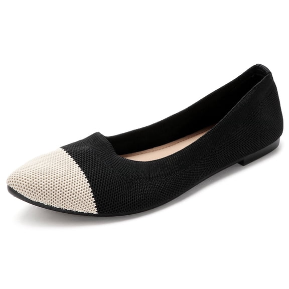 SHIRRY Women's Fashion Ballet Flats Pointy Toe Flats Mesh Casual Shoes for Women Slip on Shoes(Black Beige,US11)