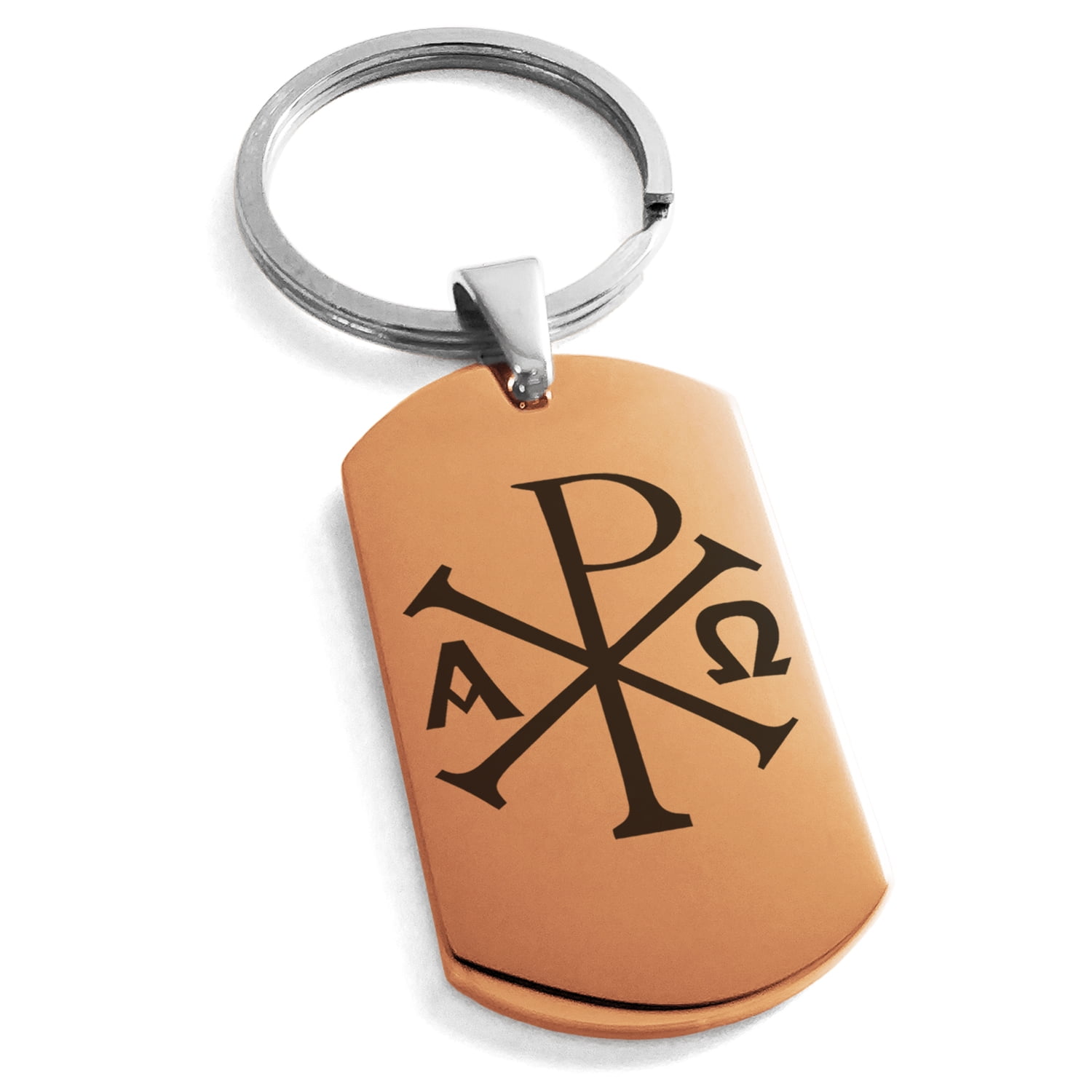 Stainless Steel Chi Rho Alpha Omega Engraved Dog Tag Keychain Keyring ...
