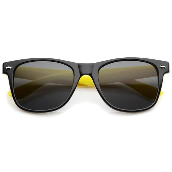 sunglassLA Unisex Classic Retro Two-Toned Neon Color Temple Horn Rimmed Sunglasses (Shiny Black-Yellow / Smoke) - 54mm