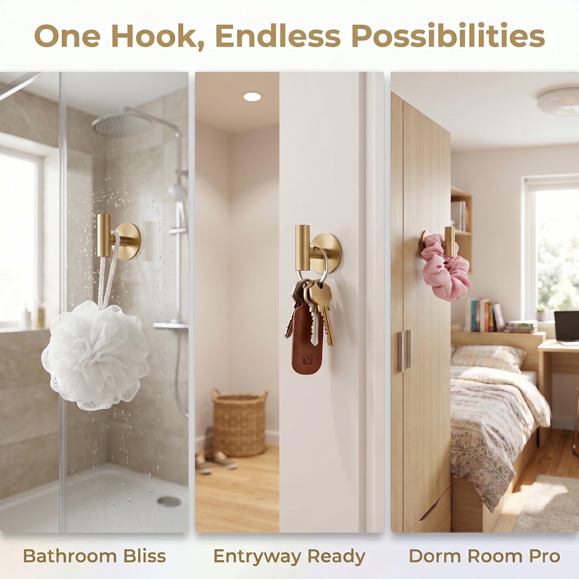 Unique Bargains Utility Hooks 8Pcs Metal Durable Wall Hooks for Household Gold
