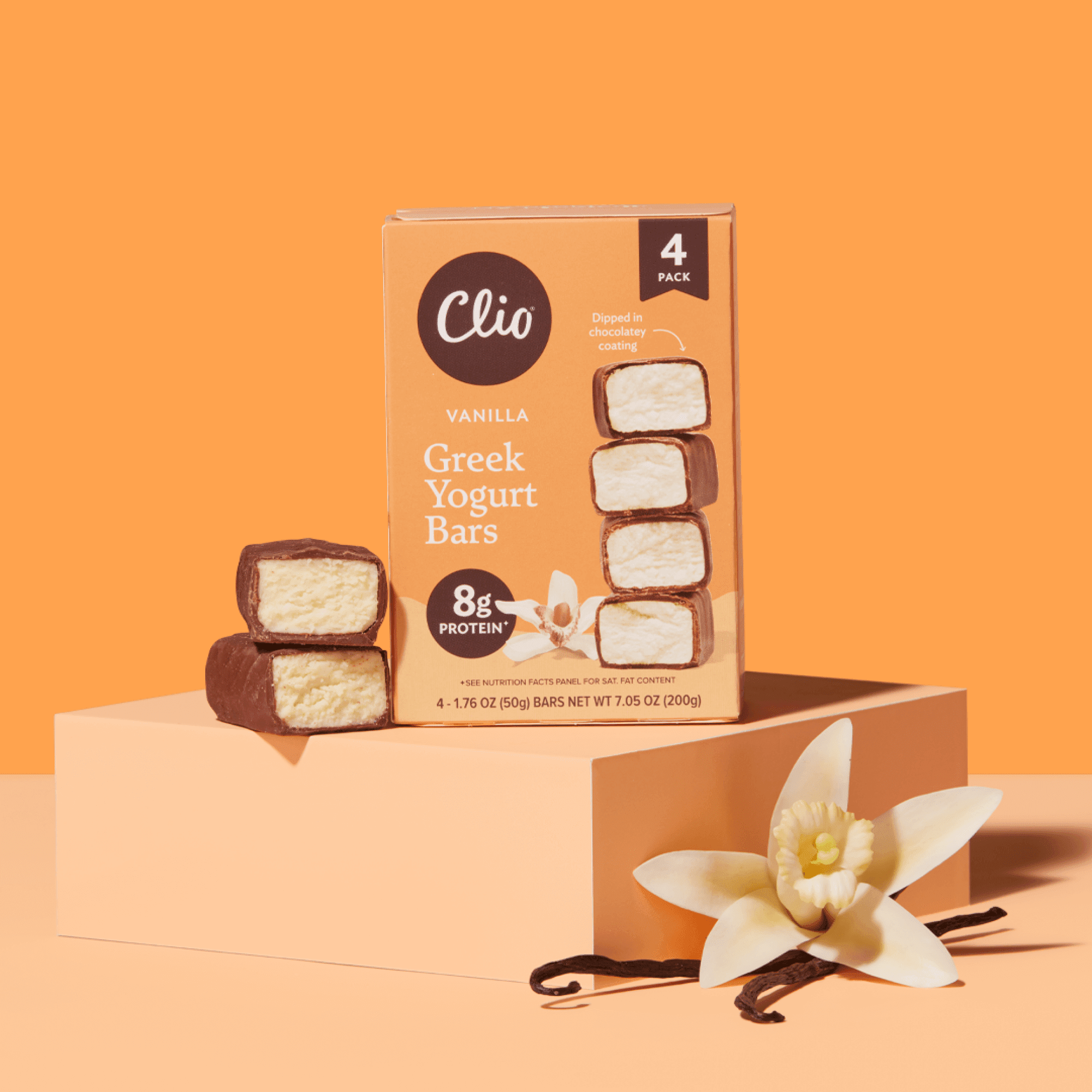 Clio Vanilla Greek Yogurt Bar in Chocolatey Coating, 1.76 oz, 4 Ct