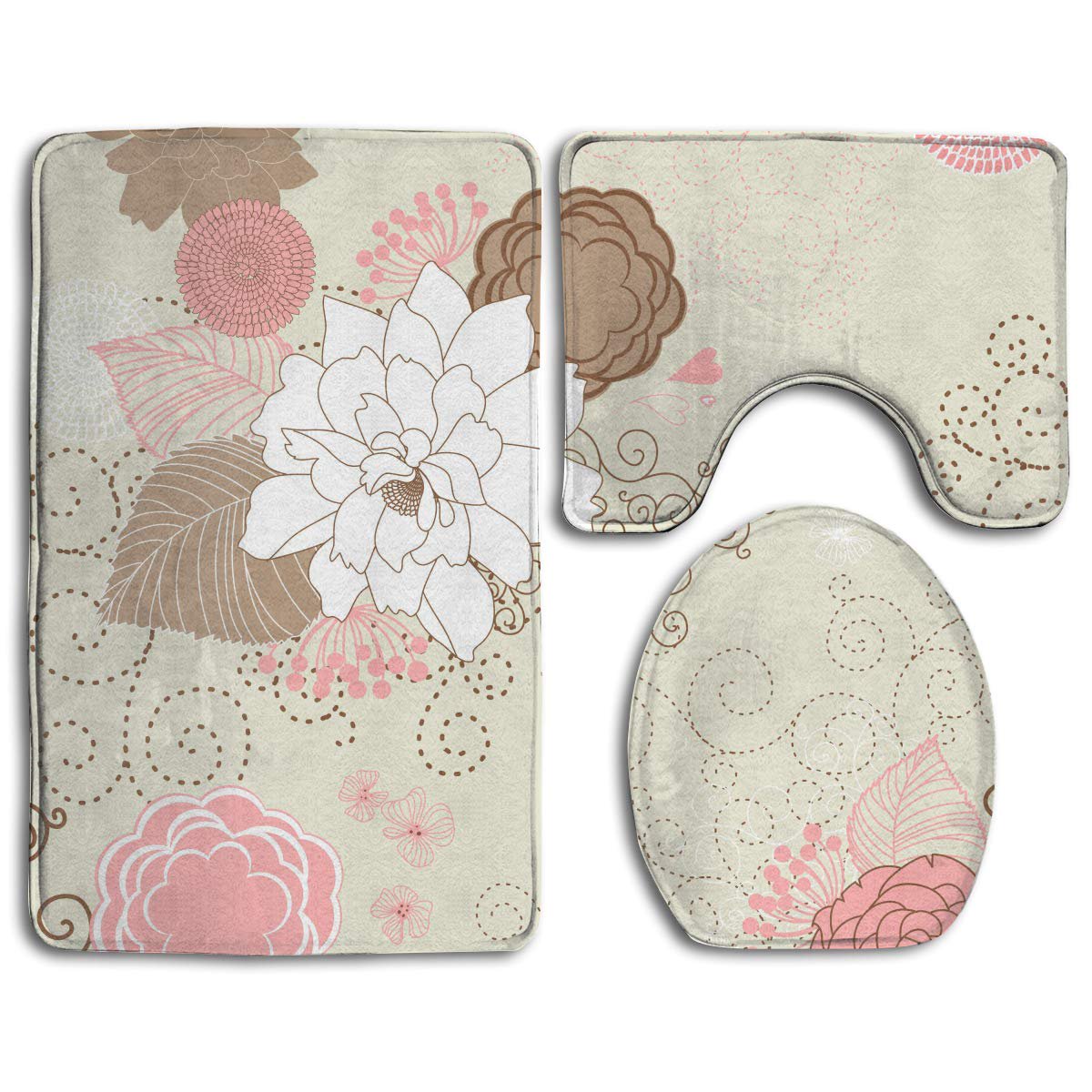 Xddja White And Pink Flowers 3 Piece Bathroom Rugs Set Bath Rug Contour Mat And Toilet Lid Cover Walmart Canada