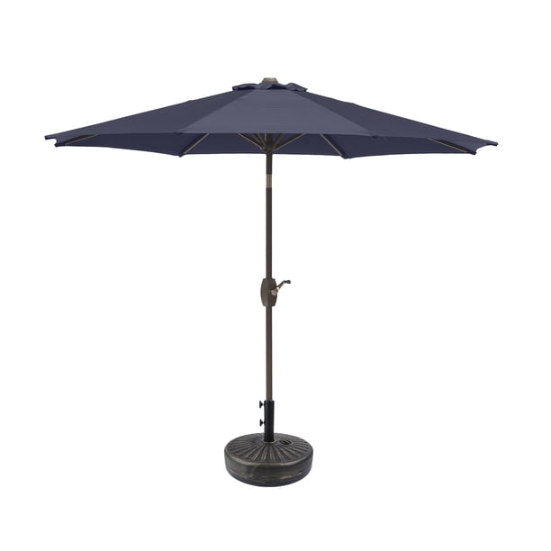 Aldo 9 Ft Market Outdoor Patio Umbrella With Round Bronze Base Navy Blue Walmart Com Walmart Com