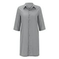 thumbnail image 2 of Kcodviy Robe d'Été Longue Taille Haute Grande Taille pour Femme, Nouée, Couleur Unie, Col Rond, Robe à Manches Courtes Décontractée pour Femme, Robe à Encolure, 2 of 7