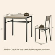 Kitchen Table and Chairs Set for 2, Lofka Dining Table with Storage Rack for Storing Tissues and Cups, 300lbs, Gray