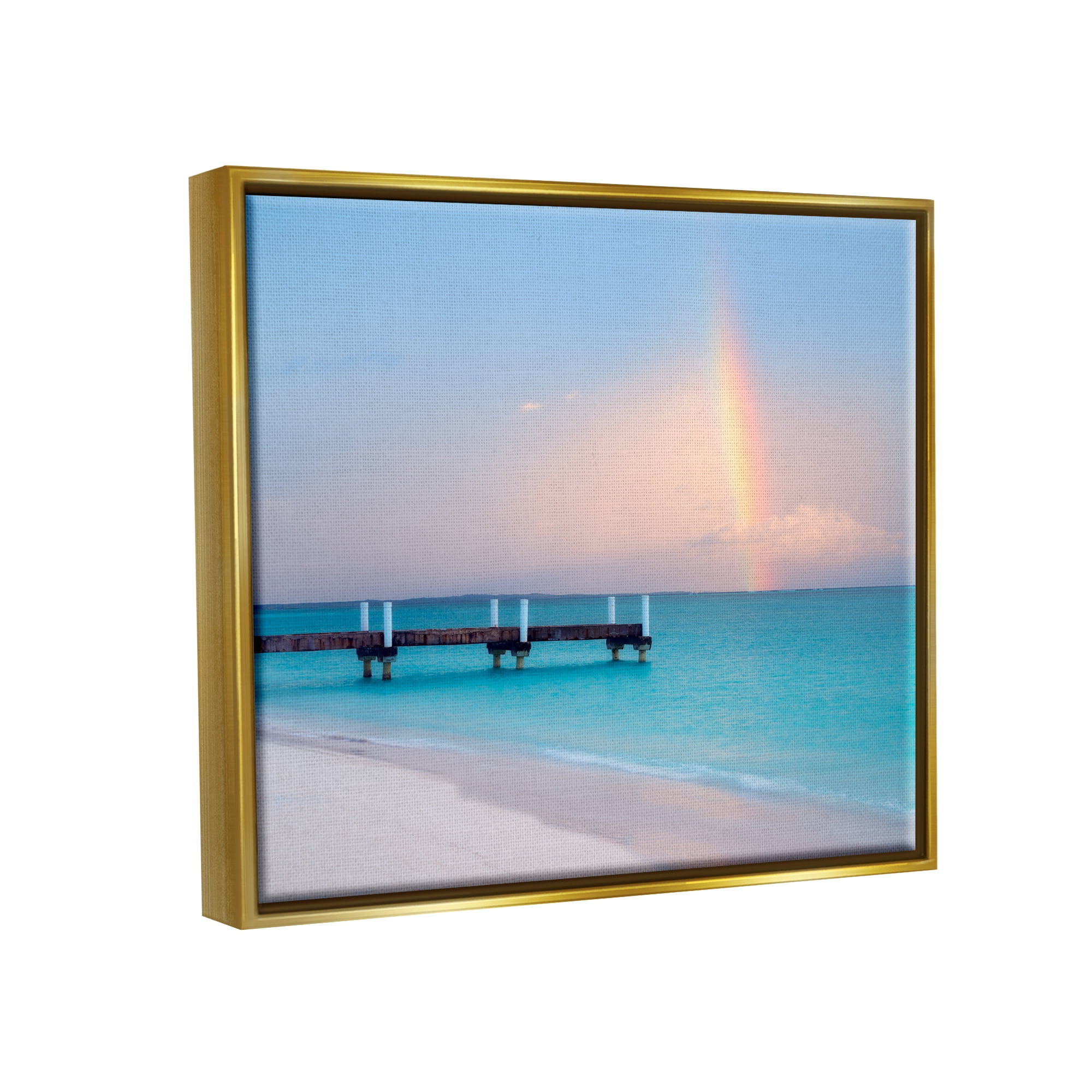 Stupell Industries Calm View Beach Rainbow Coastal Photography Gold Floater Framed Art Print Wall Art