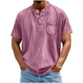 thumbnail image 2 of Jerdar Men's Henley Shirt 100% Cotton Acid Wash Tee Short Sleeve Solid Retro Vintage Style Washed Henley Casual T-Shirt, 2 of 6