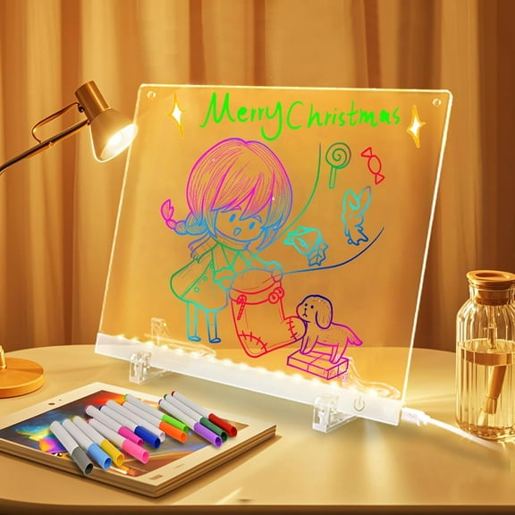 Creative Rewritable Acrylic LED Message Board,Upgraded Glowing Acrylic Marker Board,Rechargeable LED Drawing Board with 7 Colors & 4 Dimming Modes,Includes Stand & Pens,Scratch-Resistant