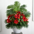 thumbnail image 2 of Nearly Natural 27in. Red Hibiscus and Areca Palm Artificial Plant in White Bowl, 2 of 4