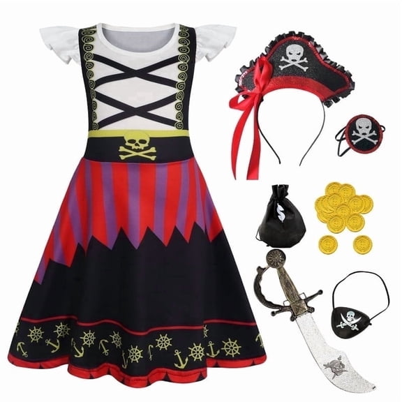 Benylion Girls Pirate Costume for Kids Halloween Party Dress Up Toddler Pirate Christmas Cosplay Outfit with Accessories for 3-4 Years
