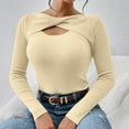 thumbnail image 4 of cfhntfmh Sweaters for Women Fashion Fall Clothes Cutout Tops Long Sleeve Ribbed Slim Fitted Shirts Going Otu Tees（Beige,Small), 4 of 7