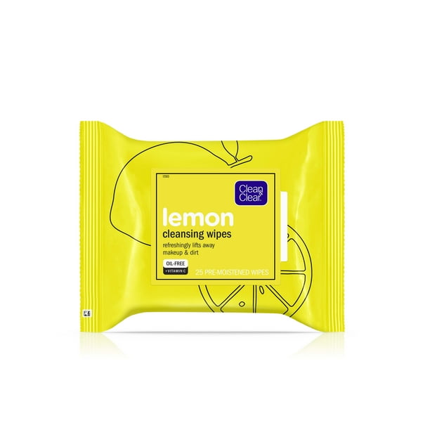 Clean & Clear OilFree Lemon Face Cleanser Wipes with Vitamin C, 25 ct