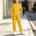 thumbnail image 6 of Girls 2 Piece Pullover Hoodie and Sweatpants Set Solid Color Long Sleeve Outfit with Kangaroo Pocket for Cozy Fall Winter School Daily Wear, 6 of 6