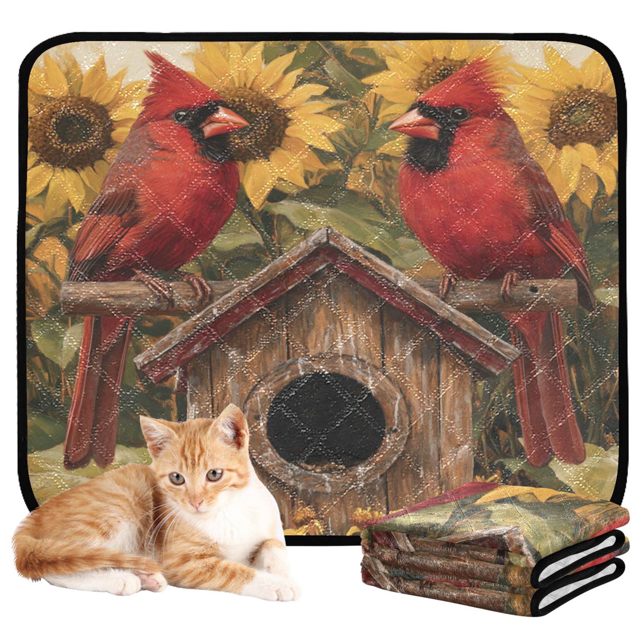 Qxltty Summer Sunflowers Cardinal Bird Cat litter Pads Pet Set of 2 Diaper Mats Center Anti-leakage Layer Absorbent Soft and Comfortable