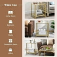 thumbnail image 3 of 18 Inch Square Tempered Glass Gold End Table with 2-Tier Storage Shelf, Modern Gold Metal Frame Sofa Side Table Clear Glass Accent Table for Living Room Bedroom Small Spaces$$Furniture, 3 of 8