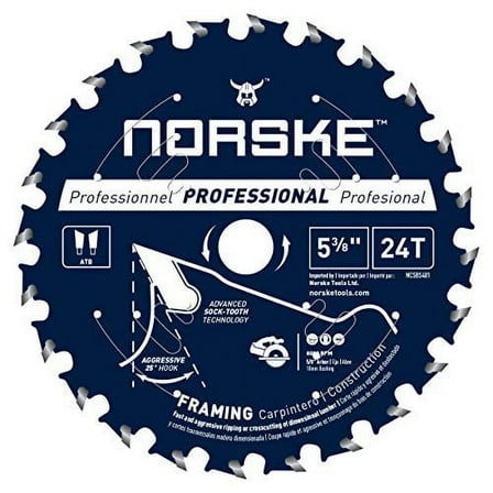 Norske Tools NCSBS401 5-3/8 inch 24T Socktooth Circular Saw Framing Blade 5/8 Bore with 2 Bushings 5/8 to 1/2 inch 5/8 to 10mm