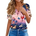thumbnail image 7 of Women's Patriotic 250th Anniversary USA Shirt V-Neck Button American Flag Print Short Sleeve T-Shirts, 7 of 7