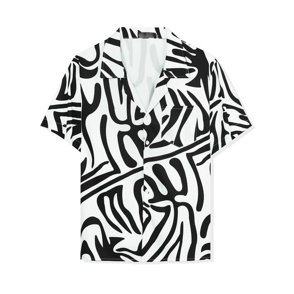 INSPIRE CHIC Camisa con estampado animal para hombre, manga corta, con botones, informal, con estampado de leopardo y cebra Blanco negro L