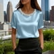 thumbnail image 1 of TaTaai Women's Office Casual Top Short Sleeve Round Neck Pearl Accent Solid Color Summer Blouse Professional Loose Fit Shirt Gift, 1 of 5