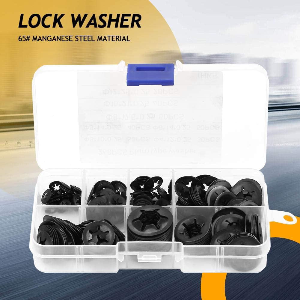 Lock Washer-260pcs Manganese Steel Push On Washer Retaining Lock Washers Set 3/4/5/6/8/10/12mm 