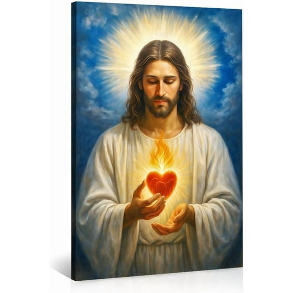 Sacred Heart of Jesus Wall Art Canvas Prints - Religious Christian Art Decor,Jesus with Glowing Heart,Catholic Home Decor,Spiritual Wall Art for Living Room,Bedroom
