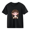 thumbnail image 4 of HOMADLES Girls Graphic Tee, Crewneck Lightweight Loose Fit Short Sleeve Shirt Summer Stretch Tops Plus Size Work Shirt Black 2-3 T, 4 of 6