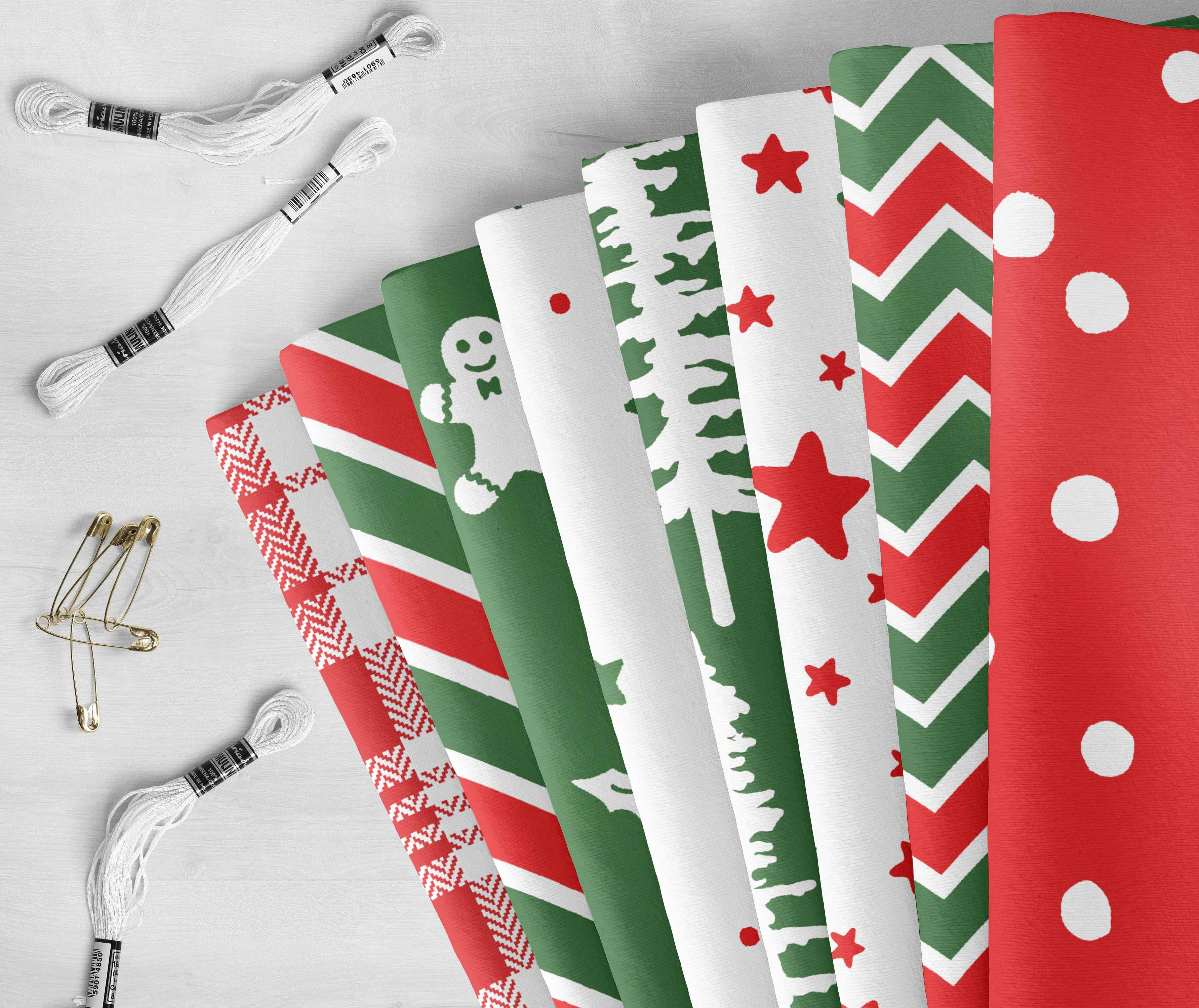 Soimoi 8 Pc Fat Quarter Bundle-ChristmasPrint 18"x 22"DIY Patchwork-100% CottonPre-Cut Quilting Fabric Red- White & Green