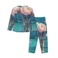 thumbnail image 2 of Kll Flowers In Glass Vase Print Women'S Long Sleeve Pajamas With Pants Sleepwear Loungewear 2 Set-Small, 2 of 9