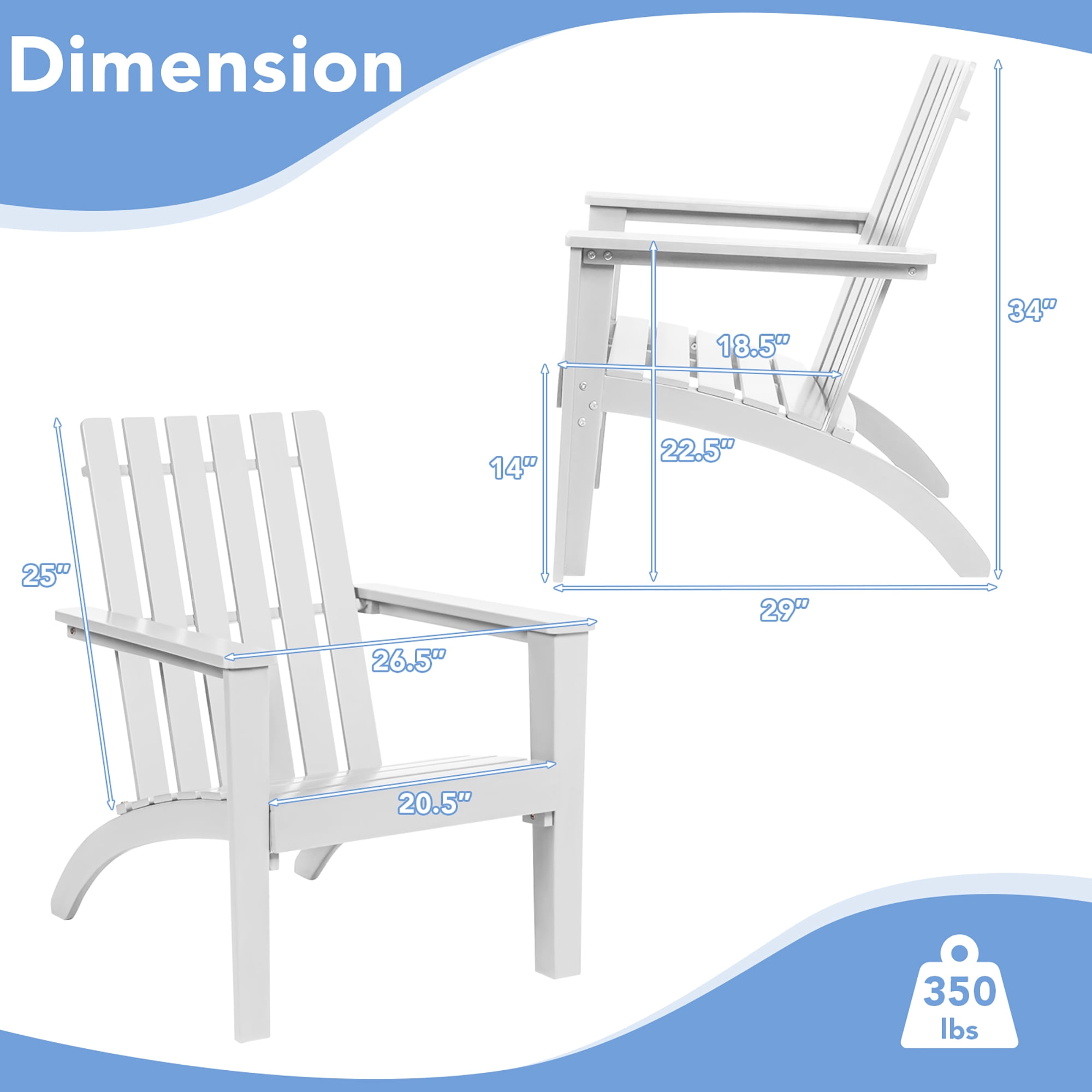 Costway Patio Adirondack Chair Acacia Wood Lounge Armrest Garden Deck White